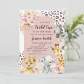 Invitation Pink Boho Safari Party Animaux Fille Baby shower (Debout devant)