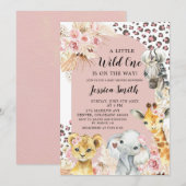 Invitation Pink Boho Safari Party Animaux Fille Baby shower (Devant / Derrière)