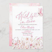 Invitation Pink Boho Wildflower Wildly in Love Bridal Shower (Devant / Derrière)