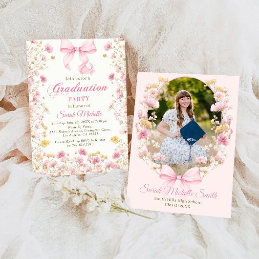 Invitation Pink Boho Wildflowers Graduation Party