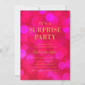 Invitation Pink Bokeh Gold C'est un anniversaire de fête surp (Devant)