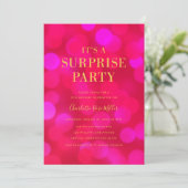 Invitation Pink Bokeh Gold C'est un anniversaire de fête surp (Debout devant)