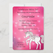 Invitation Pink Bokeh Hearts Unicorn Anniversaire (Devant)