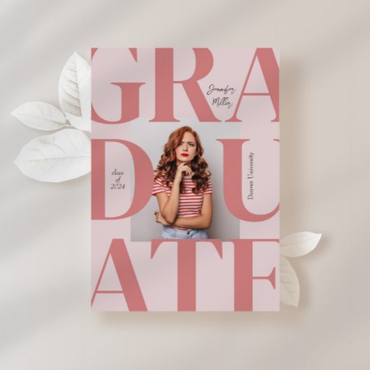 Invitation Pink Bold Modern Classic Photo Graduation