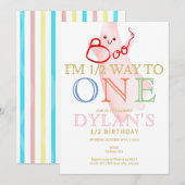 Invitation Pink BOO Je suis à mi-chemin d'une fille de 6 mois (Devant / Derrière)