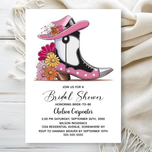 Invitation Pink Boots and Derby Hat Bridal Shower