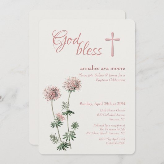 Invitation Pink Botanical (Devant / Derrière)