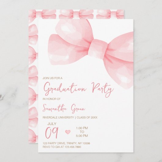 Invitation Pink Bow (Devant / Derrière)