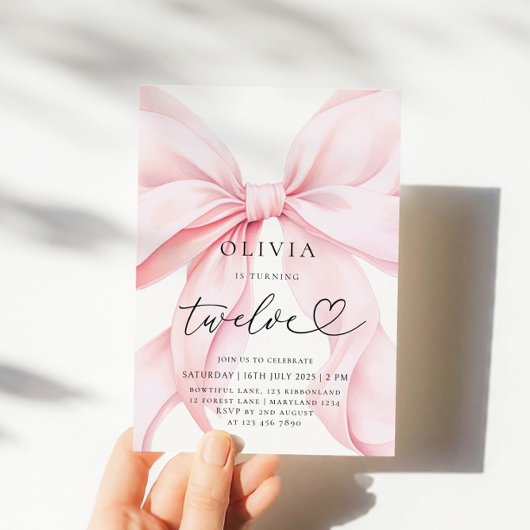 Invitation Pink Bow 12th Birthday Party
