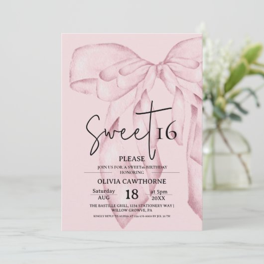 Invitation Pink Bow 16th Birthday ⎮Modern Elegant Sweet 16 (Debout devant)