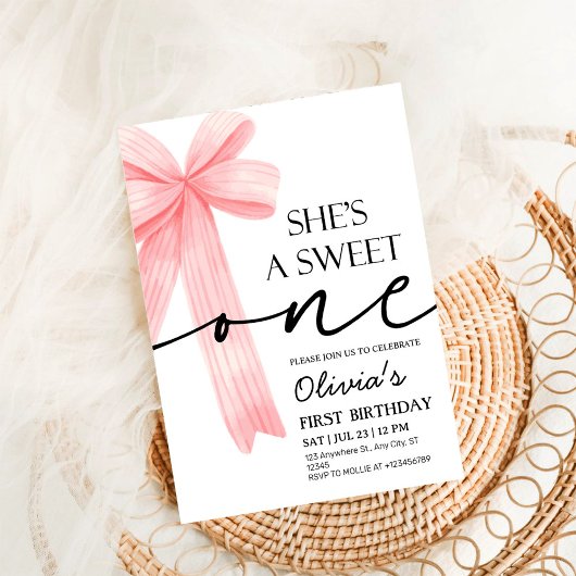 Invitation Pink Bow 1er anniversaire
