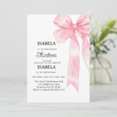 Invitation Pink Bow 1er anniversaire, Elégant 1er ruban rose (Debout devant)