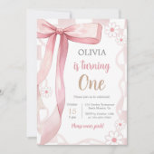Invitation Pink Bow 1er anniversaire fille (Devant)