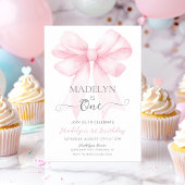 Invitation Pink Bow 1er Anniversaire Invitation, Simple fille