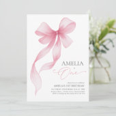 Invitation Pink Bow 1st Birthday Girl Coquette  (Debout devant)