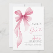 Invitation Pink Bow 1st Birthday Girl Coquette  (Devant)