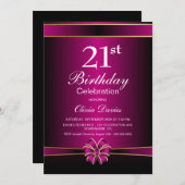 Invitation Pink Bow 21e fête d'anniversaire (Devant / Derrière)