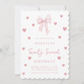 Invitation Pink Bow 22nd Heart Aesthetic Elegant Birthday (Devant)