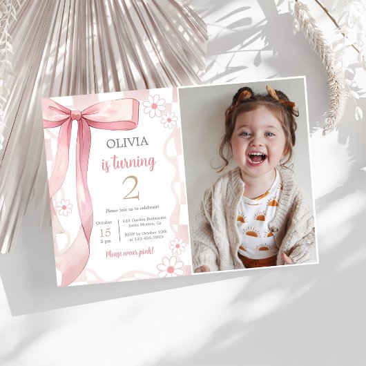 Invitation Pink Bow 2e anniversaire fille photo