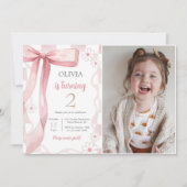 Invitation Pink Bow 2e anniversaire fille photo (Devant)