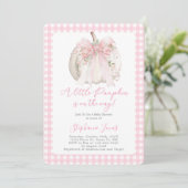 Invitation Pink Bow A Little Pumpkin Baby Shower girl (Debout devant)