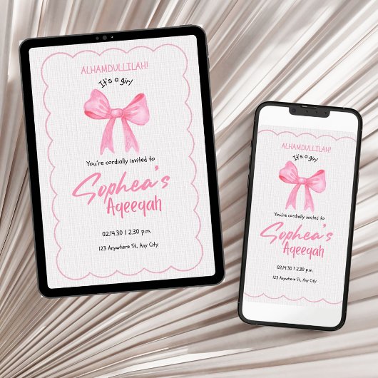 Invitation Pink Bow Aqiqah