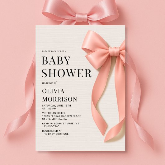 Invitation Pink Bow Baby Girl Baby Shower