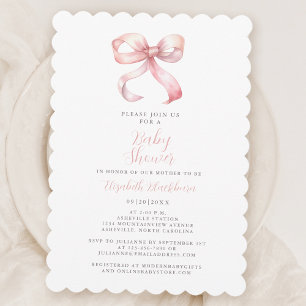 Invitation Pink Bow Baby Girl Douche Coquette Girly Elegant