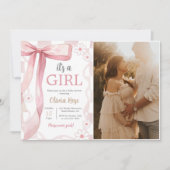 Invitation Pink Bow Baby Girl Douche Photo (Devant)