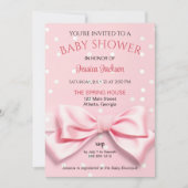 Invitation Pink Bow Baby Girl with Polka Dot (Devant)