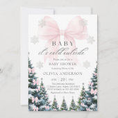Invitation Pink Bow Baby It's Cold Outside Baby Shower  (Devant)