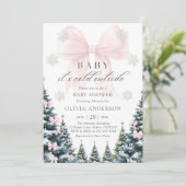 Invitation Pink Bow Baby It's Cold Outside Baby Shower  (Debout devant)