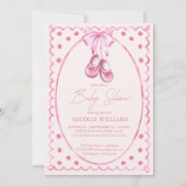 Invitation Pink bow baby shoes coquette elegant baby shower (Devant)