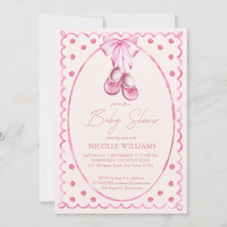 Invitation Pink bow baby shoes coquette elegant baby shower
