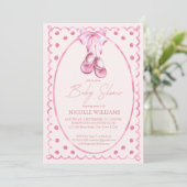 Invitation Pink bow baby shoes coquette elegant baby shower (Debout devant)