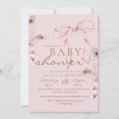 Invitation Pink Bow Baby Shower Blush Pink (Devant)
