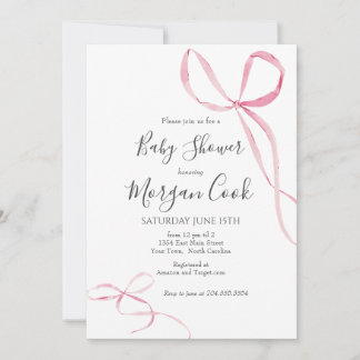 Invitation Pink bow baby shower invitation, bébé fille douche