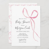 Invitation Pink bow baby shower invitation, bébé fille douche (Devant / Derrière)