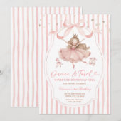 Invitation Pink Bow Ballerina Dance and Twirl Birthday Stripe (Devant / Derrière)