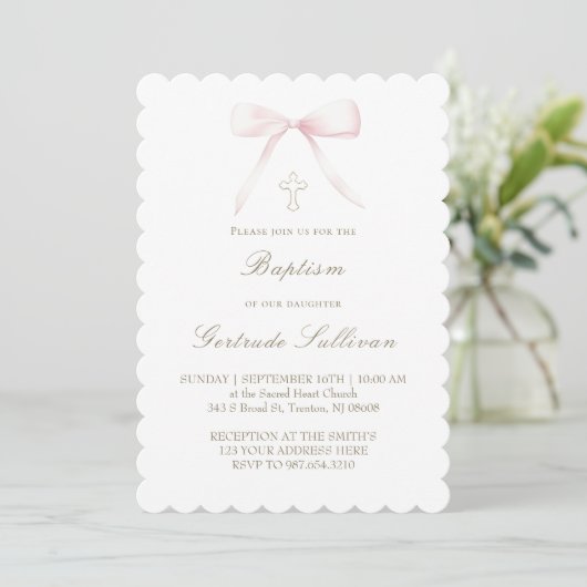 Invitation pink bow | Baptism girl (Debout devant)