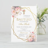 Invitation Pink Bow Baptism Spanish (Debout devant)