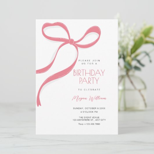 Invitation Pink bow birthday (Debout devant)