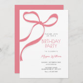 Invitation Pink bow birthday (Devant / Derrière)