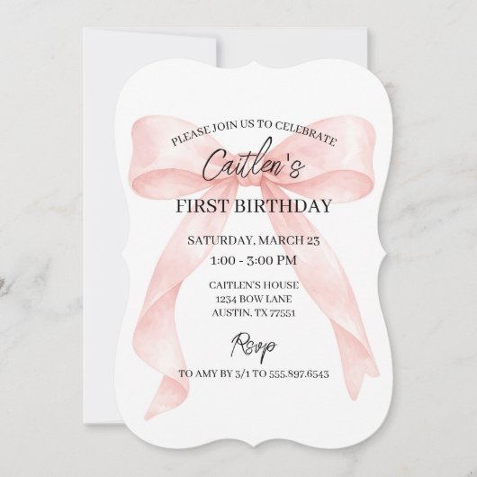 Invitation Pink Bow Birthday (Devant)