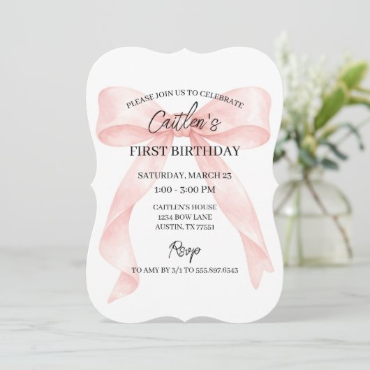 Invitation Pink Bow Birthday (Debout devant)