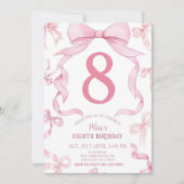Invitation Pink Bow Birthday Invite, Girls 8th Birthday Invit (Devant)