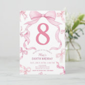 Invitation Pink Bow Birthday Invite, Girls 8th Birthday Invit (Debout devant)