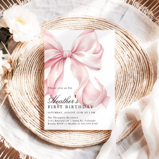 Invitation Pink Bow Birthday Party Coquette Bow