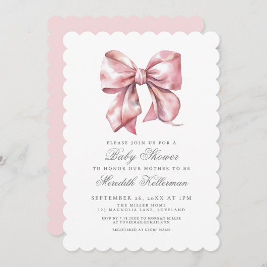 Invitation Pink Bow Boy Shower (Devant / Derrière)