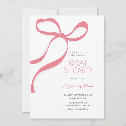 Invitation Pink bow bridal shower (Devant)